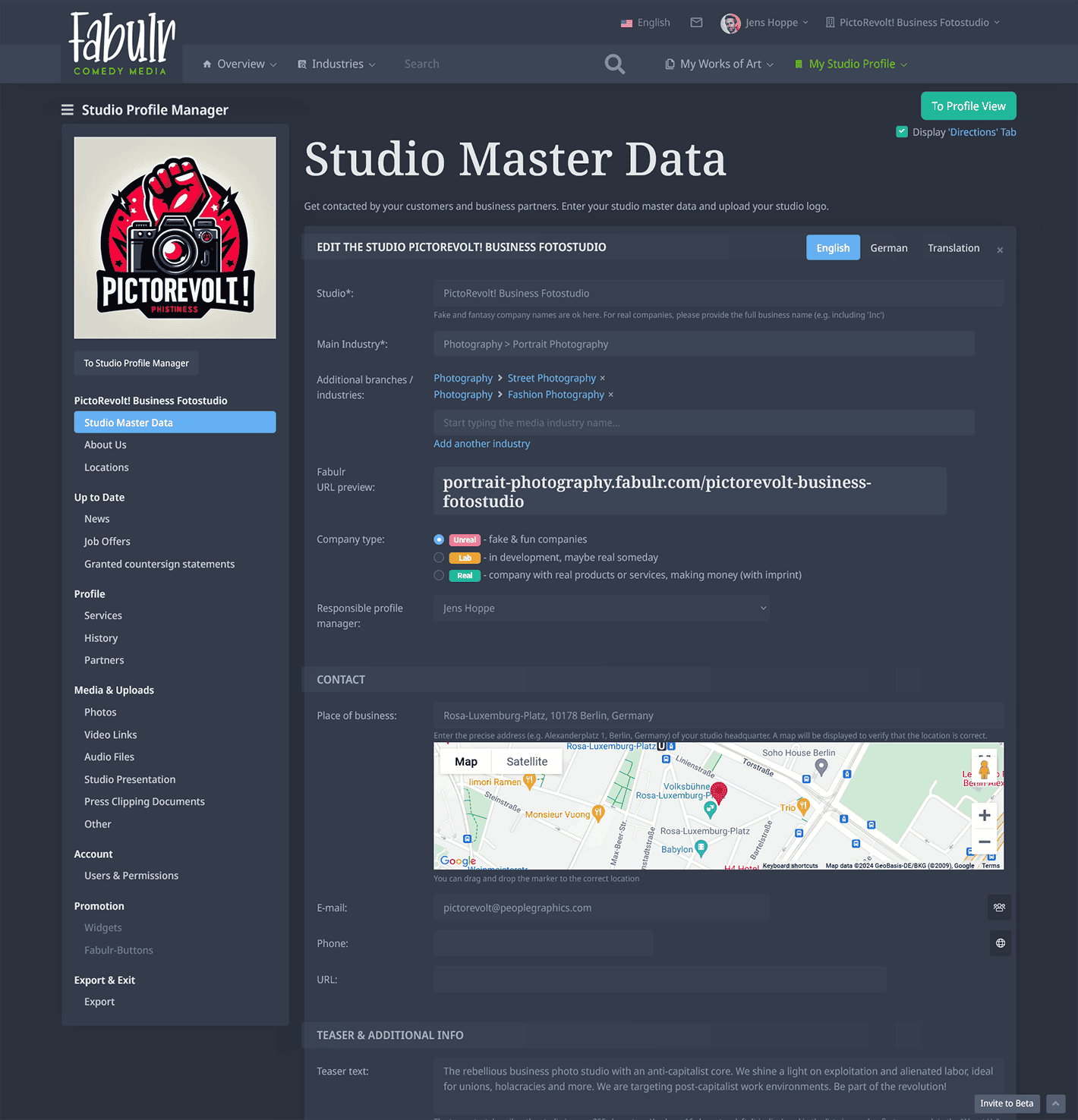 Studio master data - image
