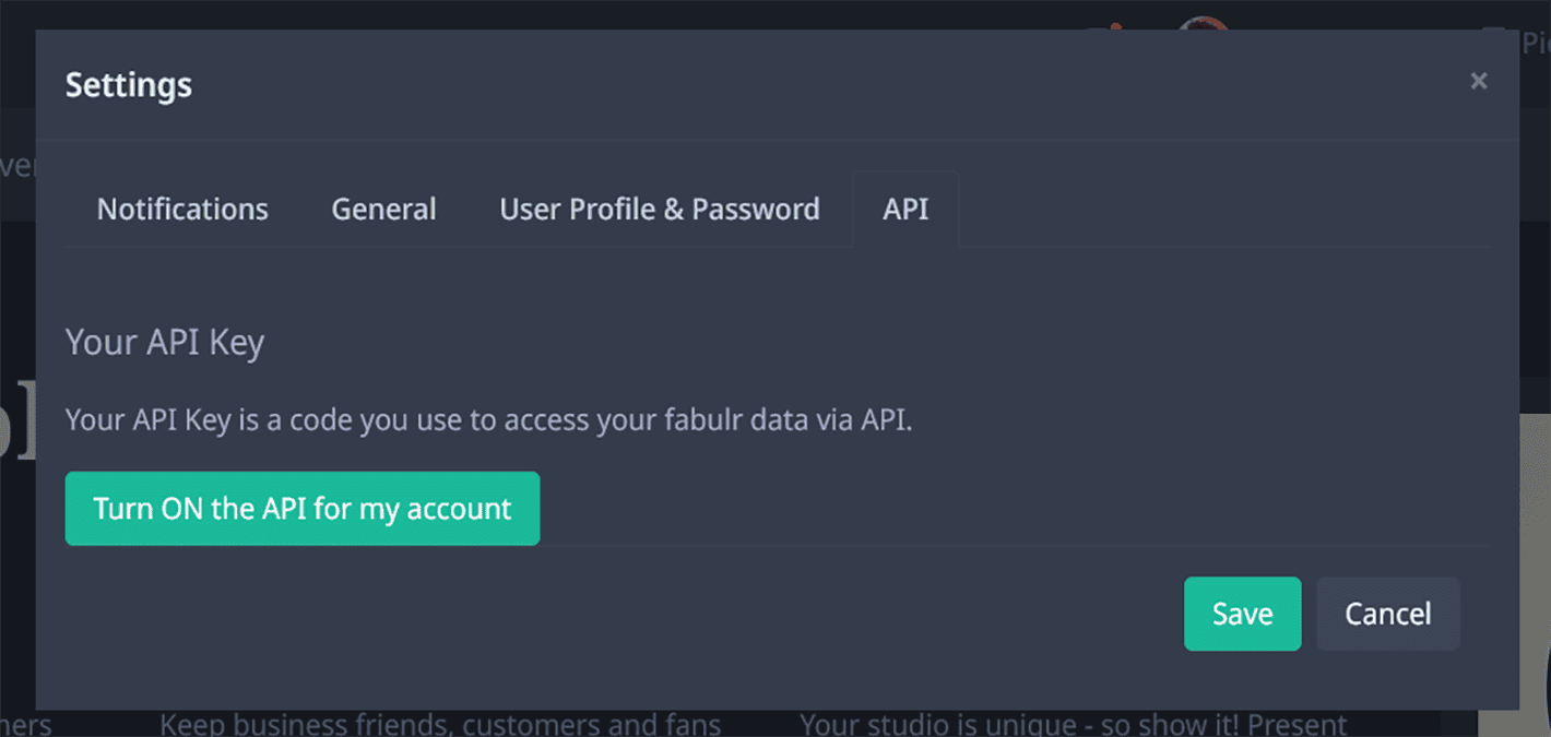 Generate API key for API access  - image